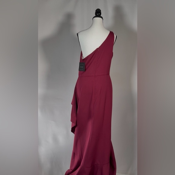 Ieena Mac Duggal Formal Berry One Shoulder High Slit Ruffle Gown Size 8 $358 NWT - Picture 5 of 6